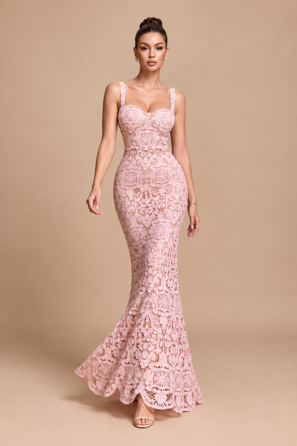 Alessia Blush Lace Corset Maxi Dress