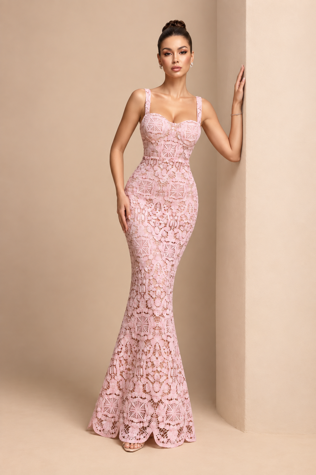 Alessia Blush Lace Corset Maxi Dress