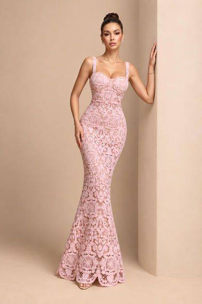 Alessia Blush Lace Corset Maxi Dress
