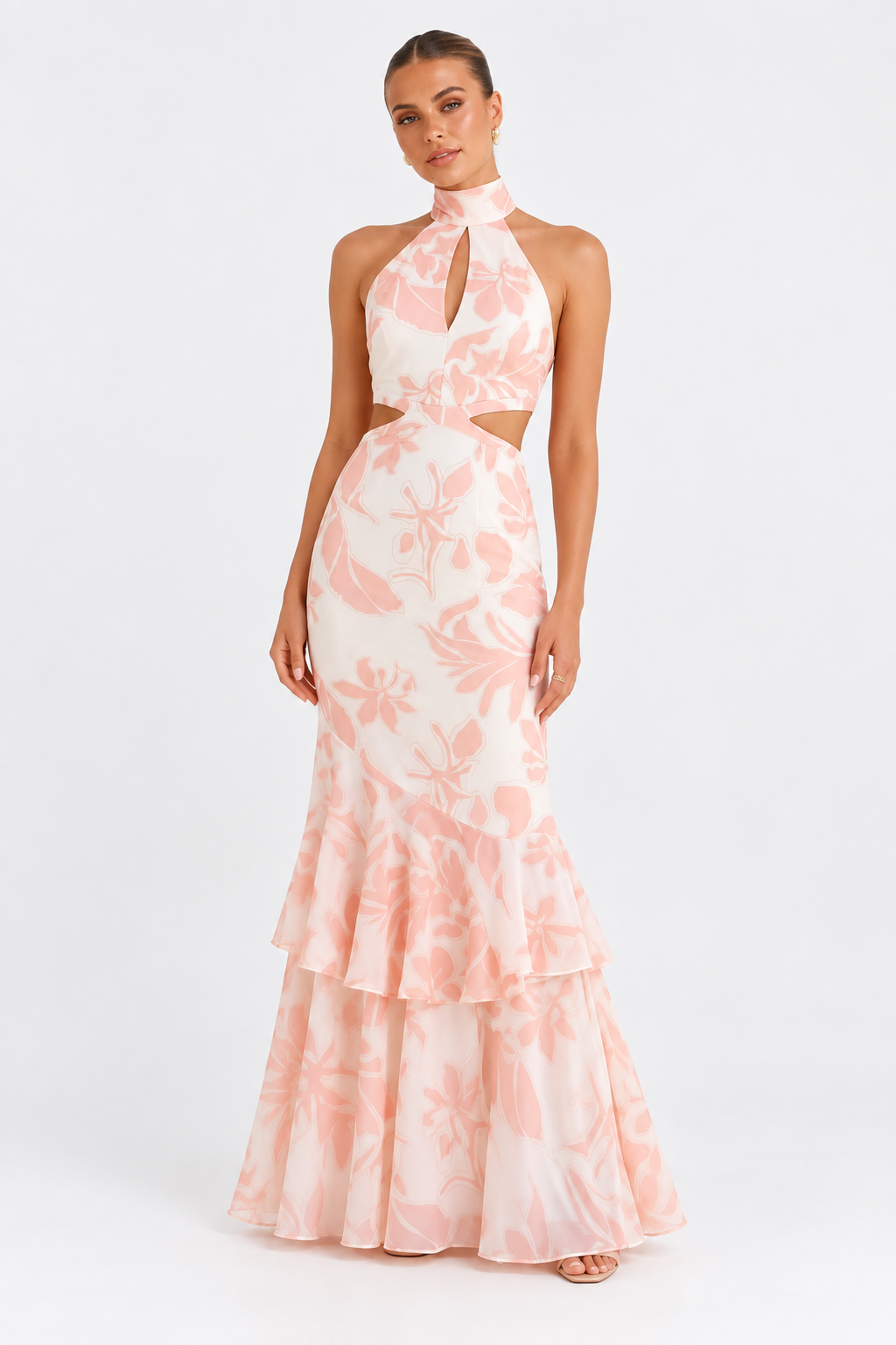 Soraya Blush Tropical Halter Maxi Dress