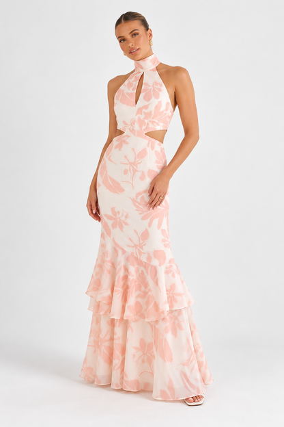 Soraya Blush Tropical Halter Maxi Dress