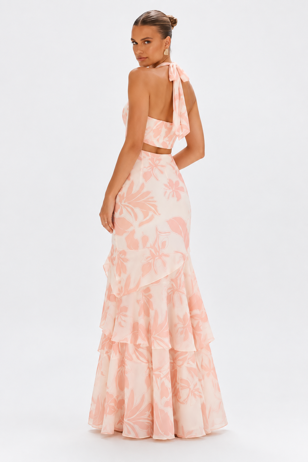 Soraya Blush Tropical Halter Maxi Dress