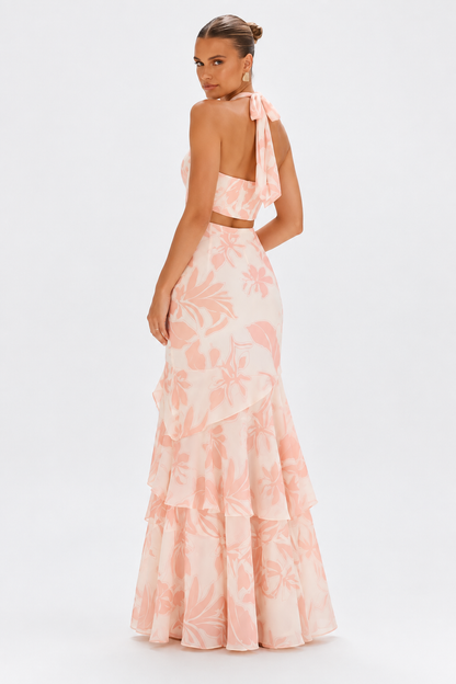 Soraya Blush Tropical Halter Maxi Dress