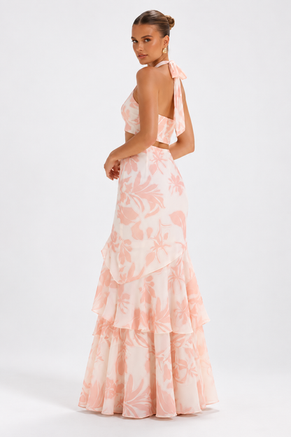 Soraya Blush Tropical Halter Maxi Dress