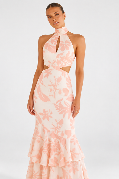 Soraya Blush Tropical Halter Maxi Dress