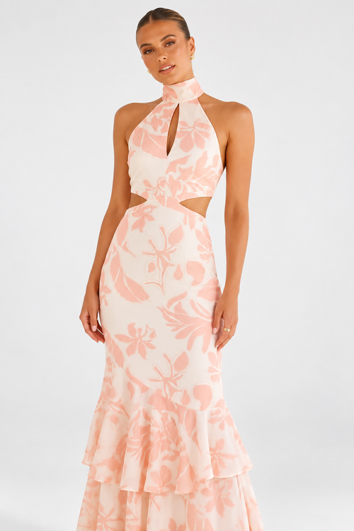 Soraya Blush Tropical Halter Maxi Dress