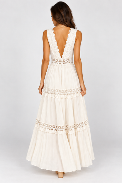 Amara White Lace Boho Maxi Dress