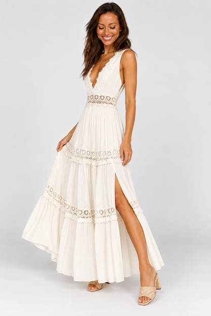 Amara White Lace Boho Maxi Dress
