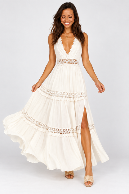 Amara White Lace Boho Maxi Dress