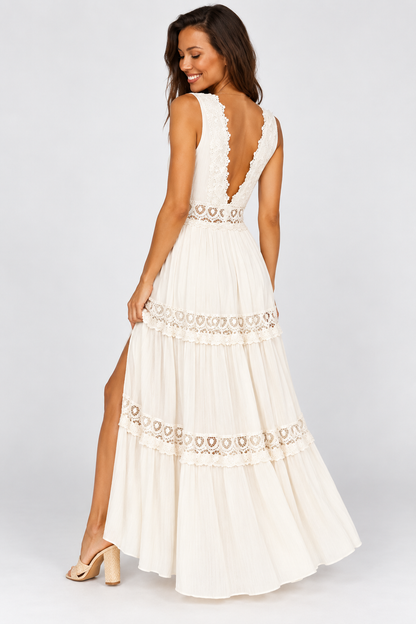 Amara White Lace Boho Maxi Dress