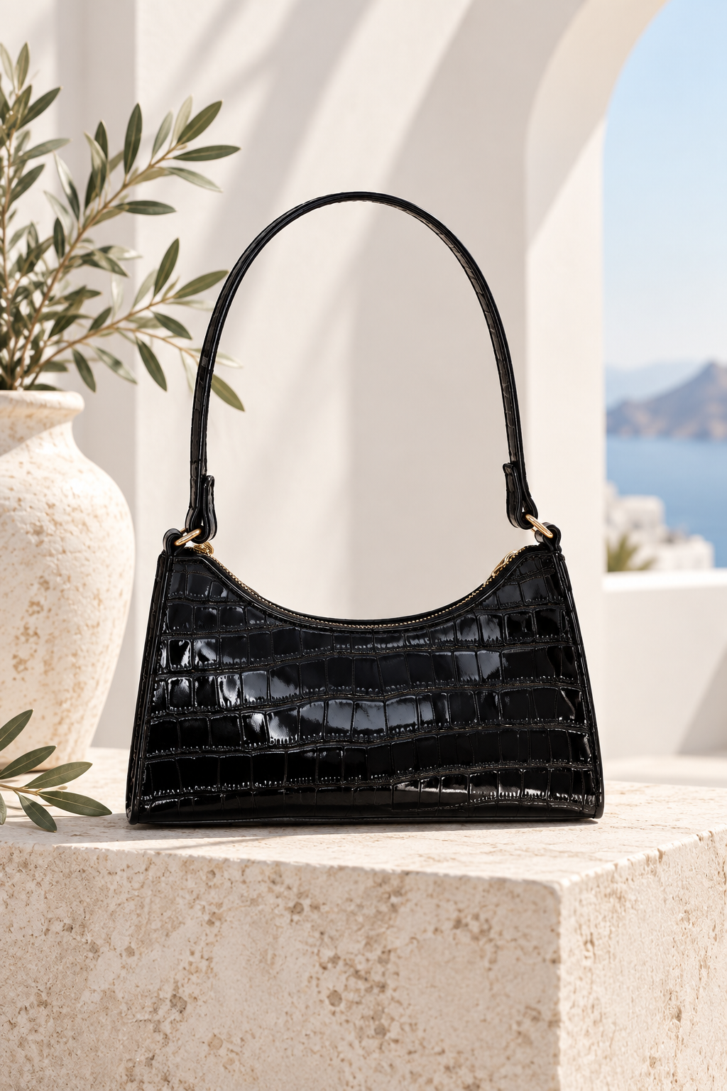 Sienna Croc Embossed Shoulder Bag