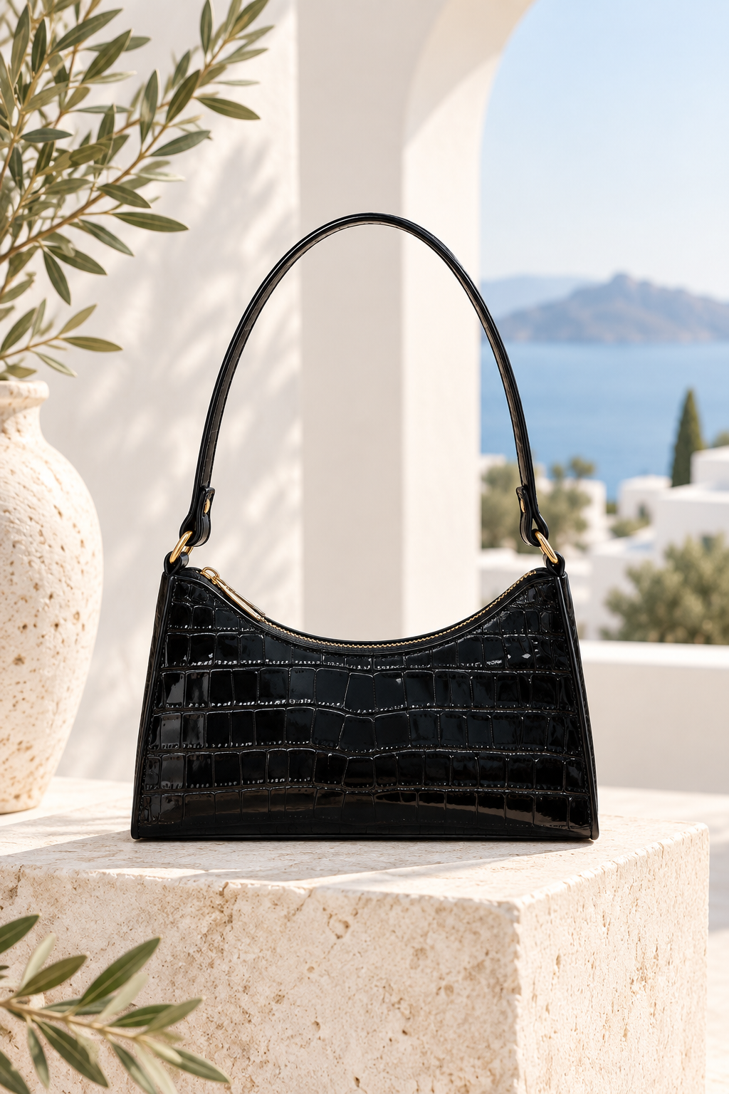Sienna Croc Embossed Shoulder Bag