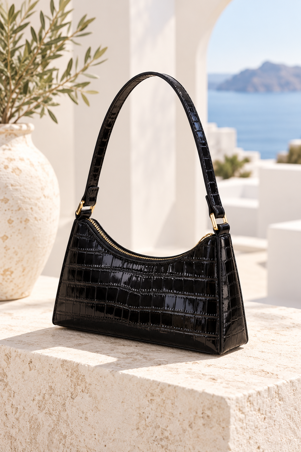 Sienna Croc Embossed Shoulder Bag