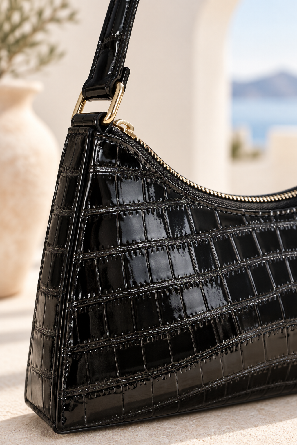 Sienna Croc Embossed Shoulder Bag