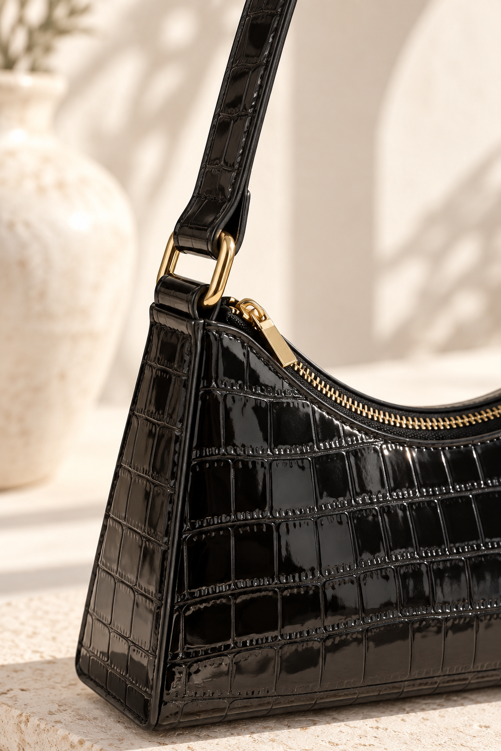Sienna Croc Embossed Shoulder Bag