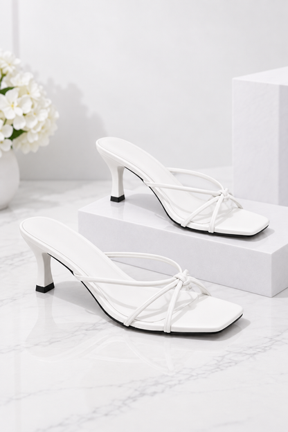 Elara Square Toe Strappy Kitten Heel Sandals Black