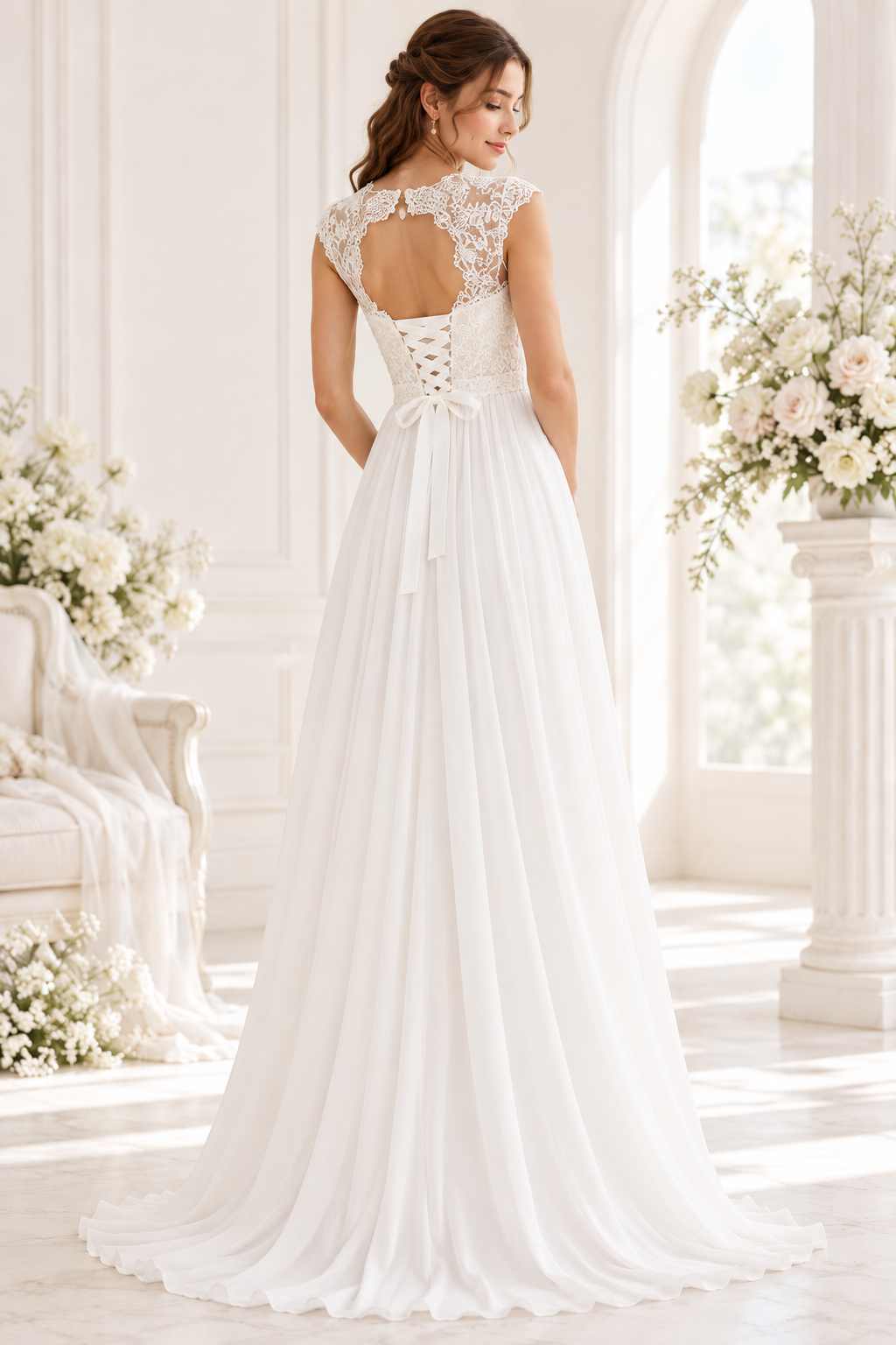Amelie White Lace Chiffon Maxi Dress