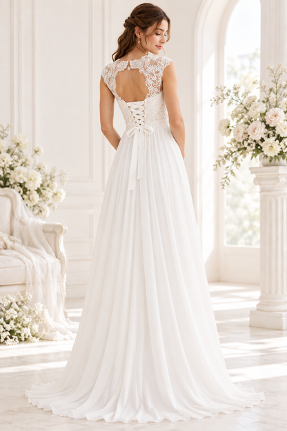 Amelie White Lace Chiffon Maxi Dress