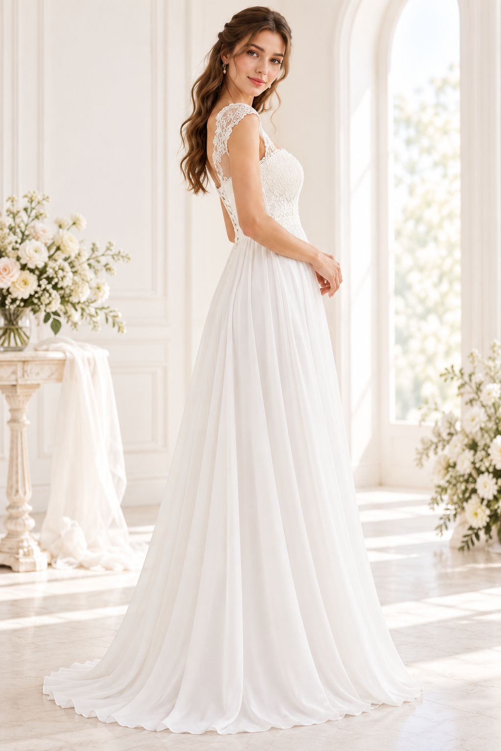 Amelie White Lace Chiffon Maxi Dress