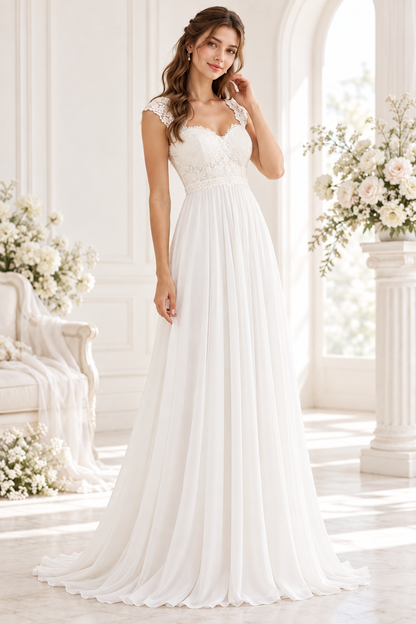 Amelie White Lace Chiffon Maxi Dress