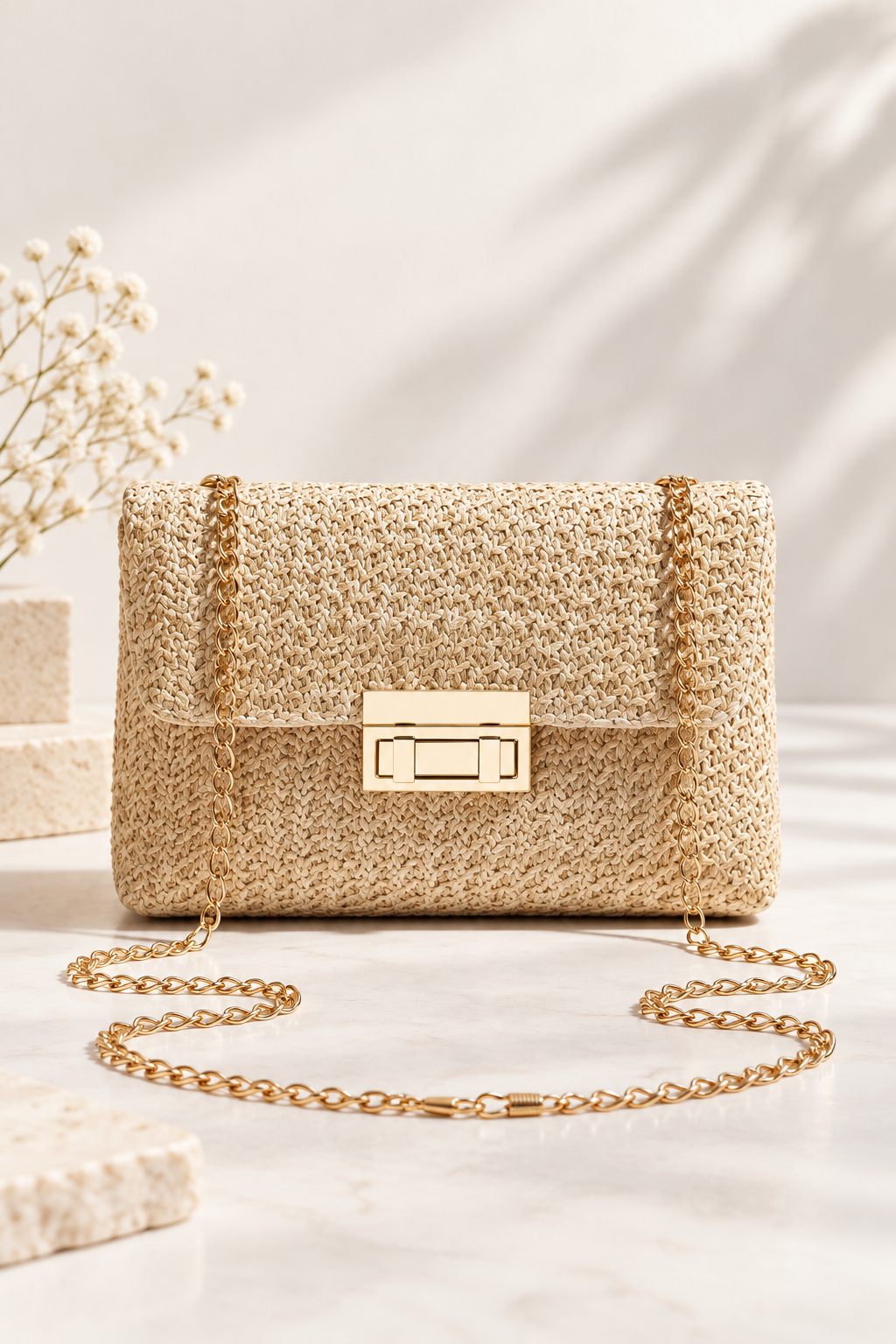 Sienna Woven Chain Shoulder Bag Ivory
