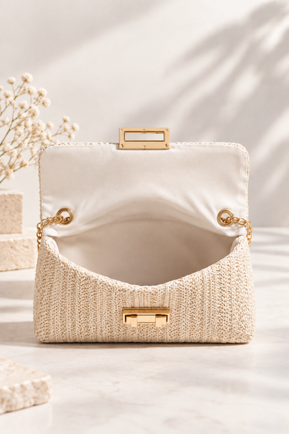 Sienna Woven Chain Shoulder Bag Ivory