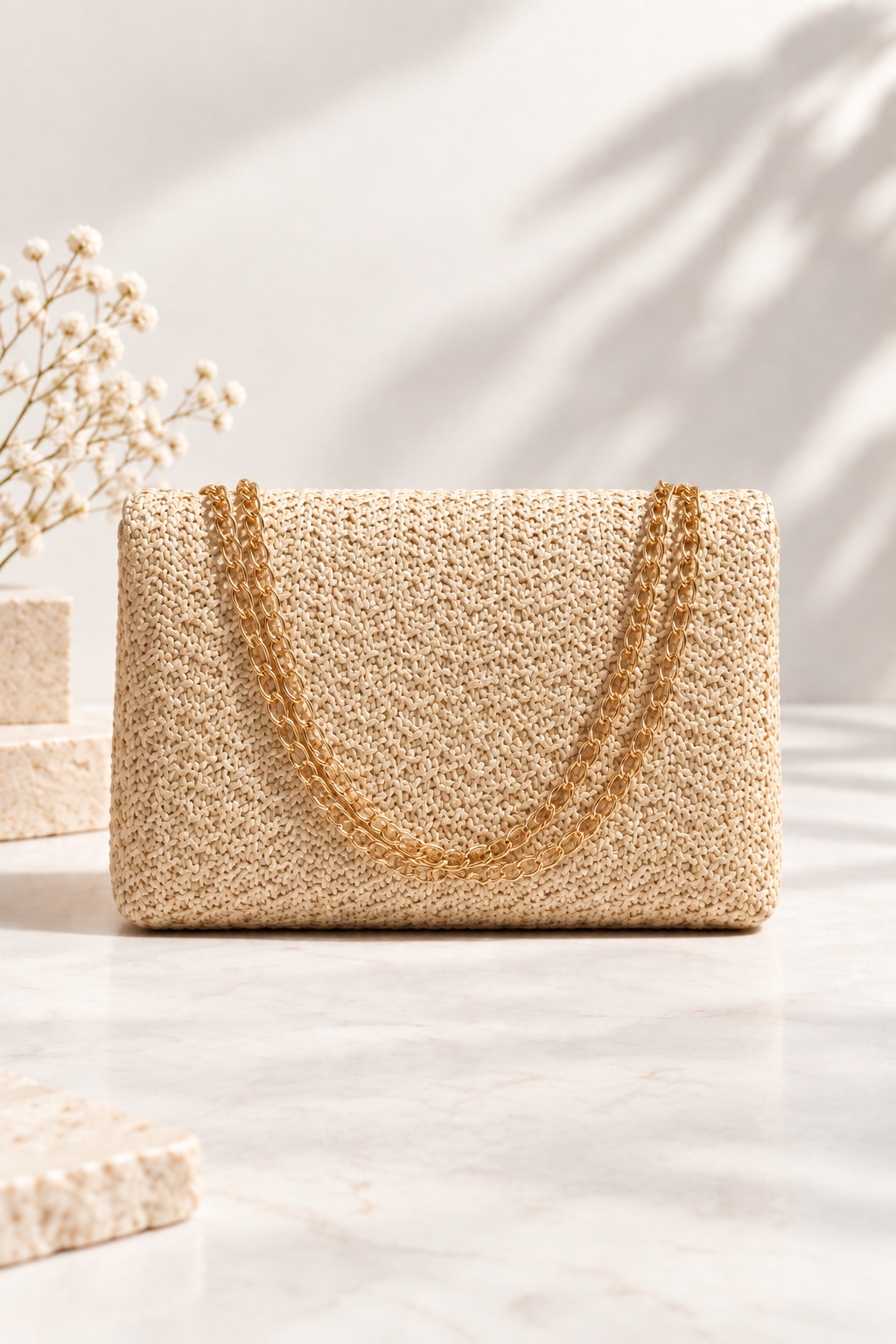 Sienna Woven Chain Shoulder Bag Ivory