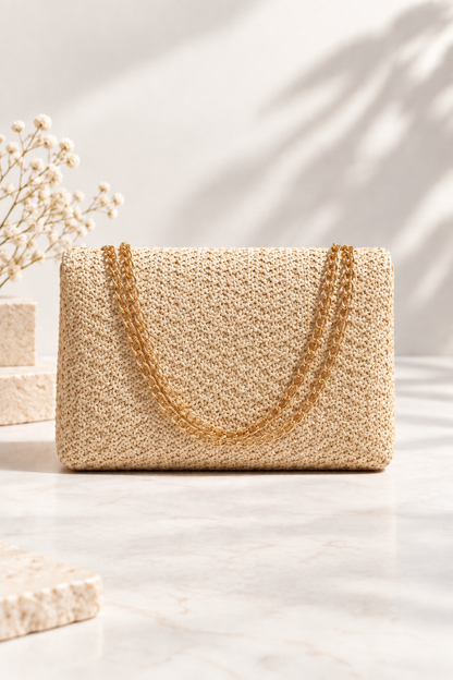 Sienna Woven Chain Shoulder Bag Ivory