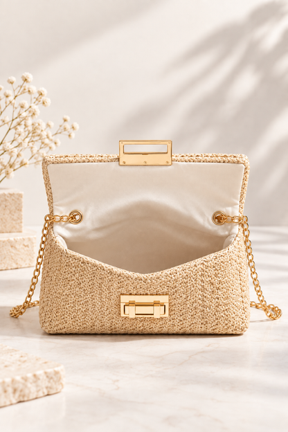 Sienna Woven Chain Shoulder Bag Ivory