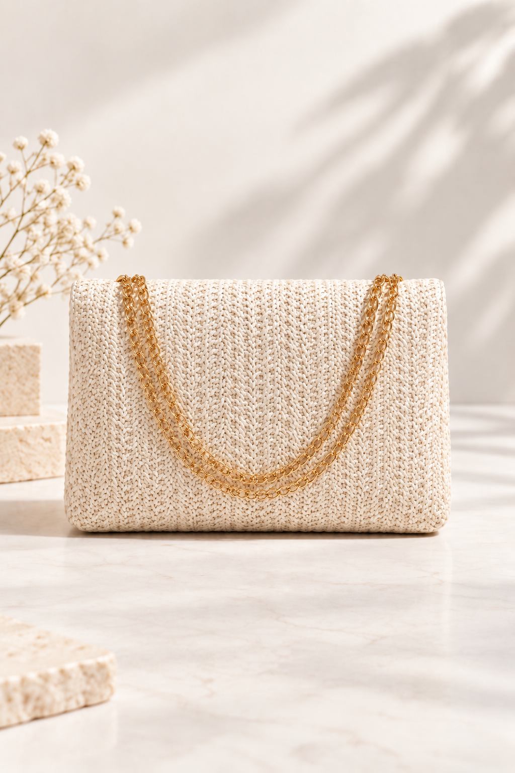 Sienna Woven Chain Shoulder Bag Ivory