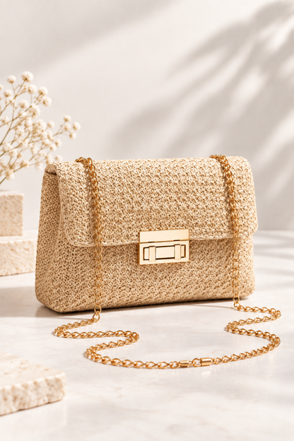 Sienna Woven Chain Shoulder Bag Ivory