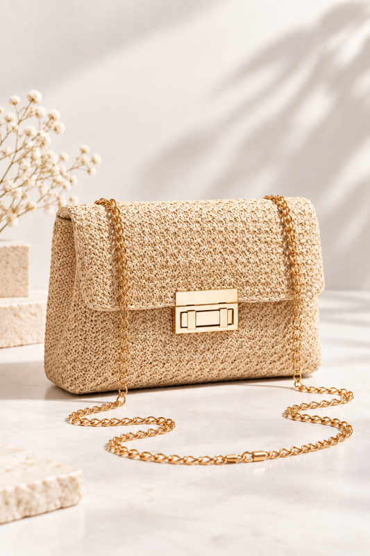 Sienna Woven Chain Shoulder Bag Beige