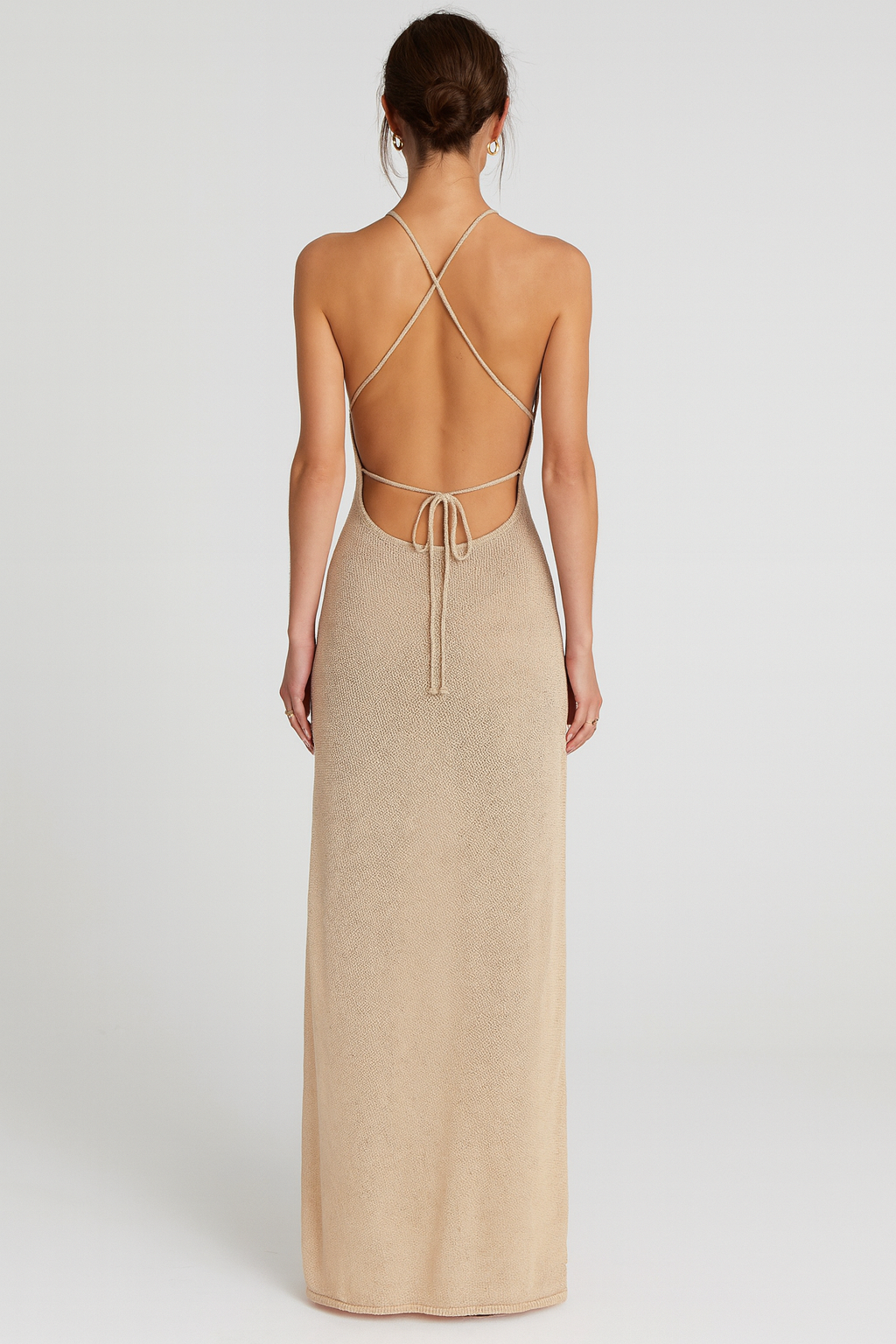 Solana Crochet Knit Gold Maxi Dress