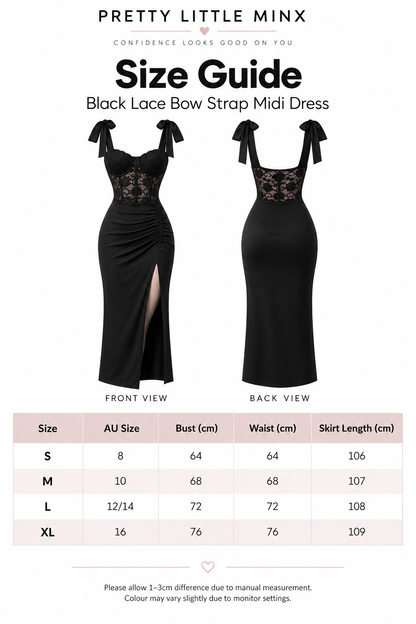 Valentina Black Lace Bow Midi Dress