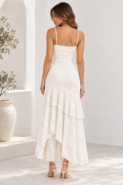 Evangeline Ivory Jacquard Ruffle Maxi Dress