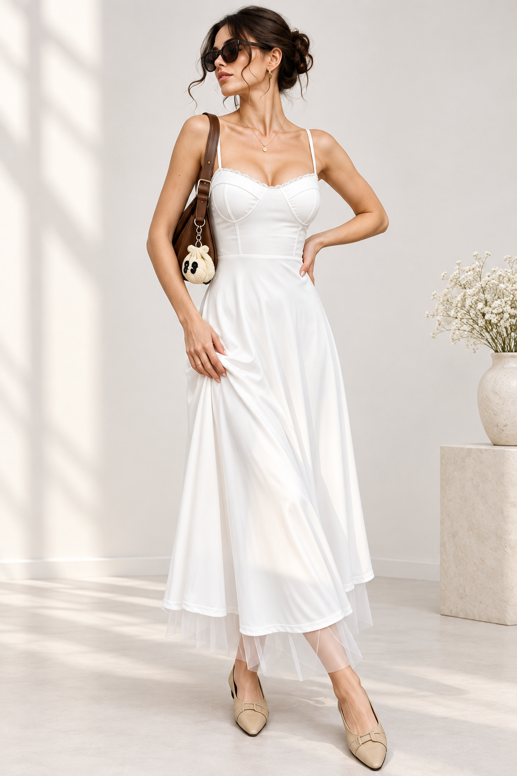 Amélie White Corset Tulle Midi Dress