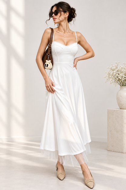 Amélie White Corset Tulle Midi Dress