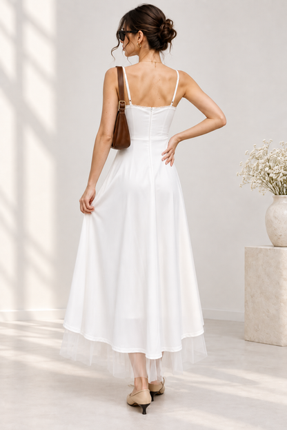 Amélie White Corset Tulle Midi Dress