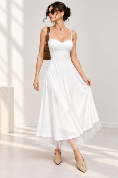 Amélie White Corset Tulle Midi Dress