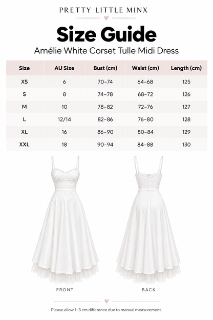 Amélie White Corset Tulle Midi Dress