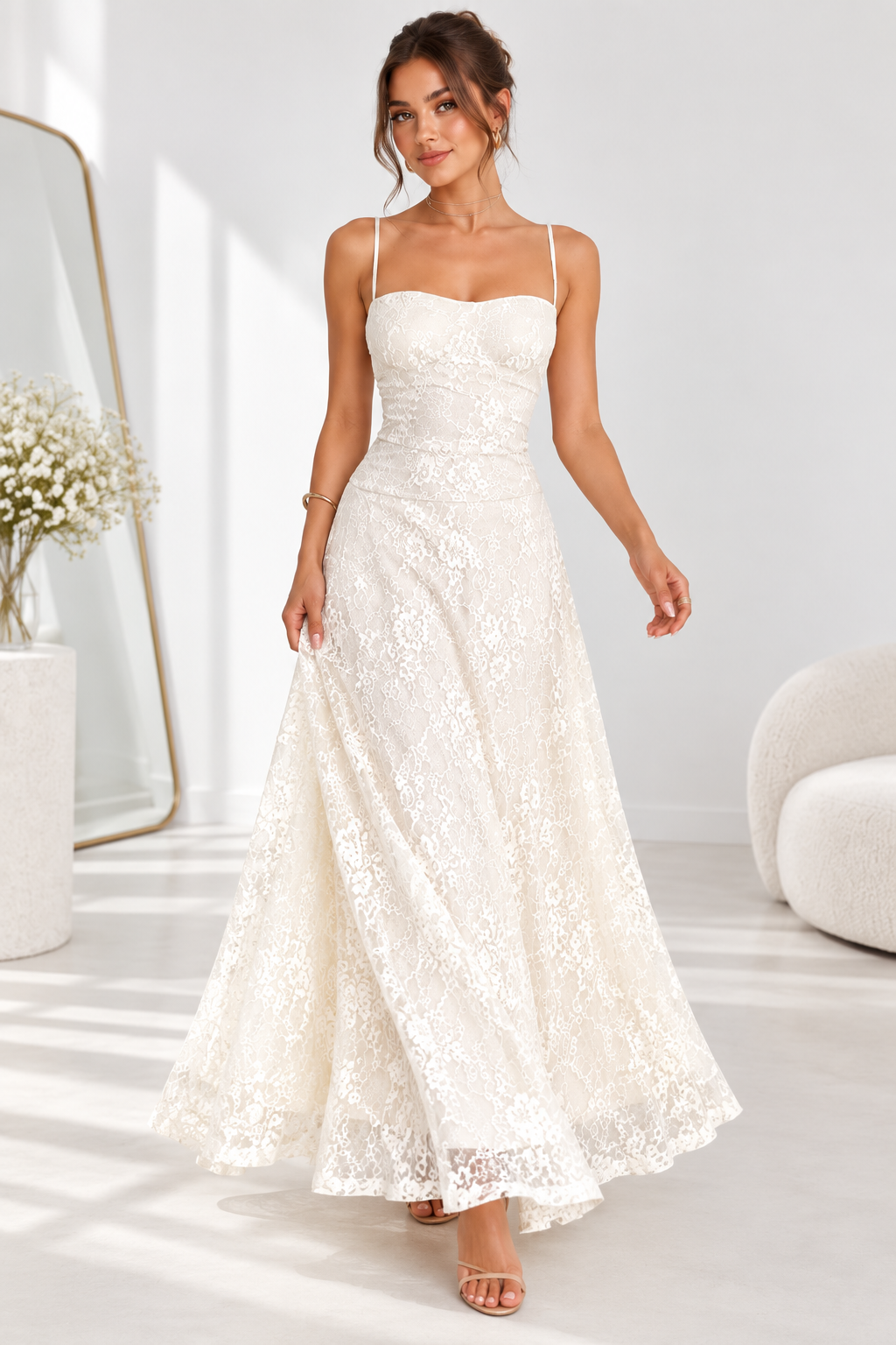 Elowen Ivory Lace Maxi Dress