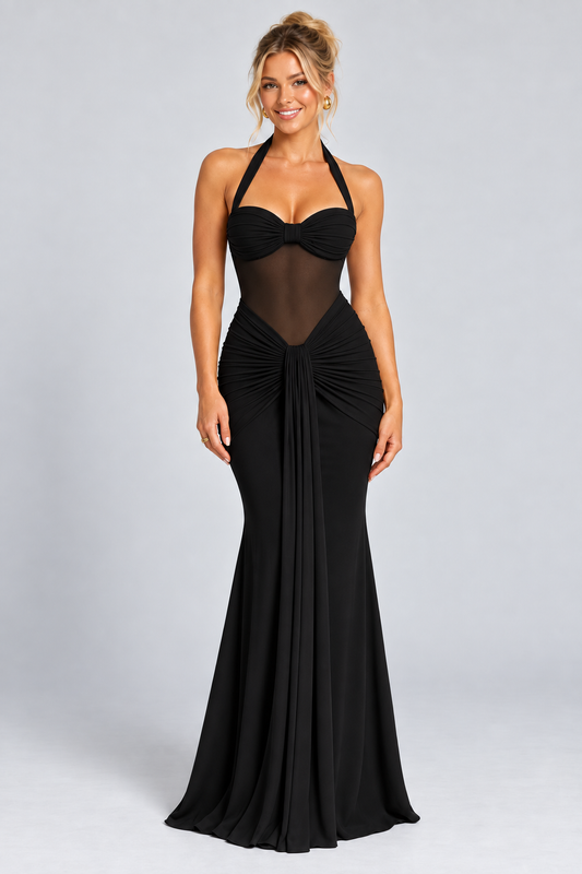 Midnight Black Cocktail Maxi Dress