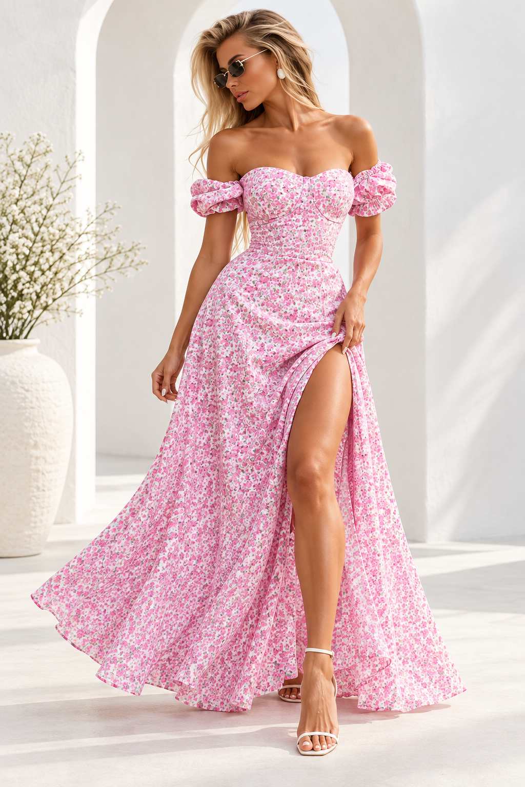 Meadow Sky Backless Maxi Dress Pink