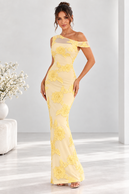 Marielle One-Shoulder Floral Appliqué Maxi Dress