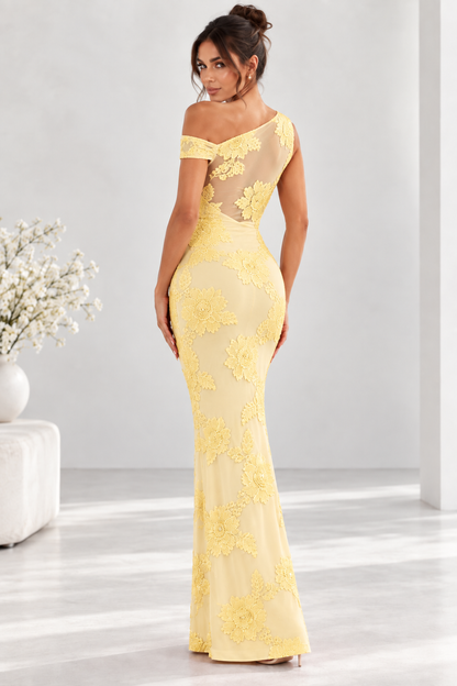 Marielle One-Shoulder Floral Appliqué Maxi Dress