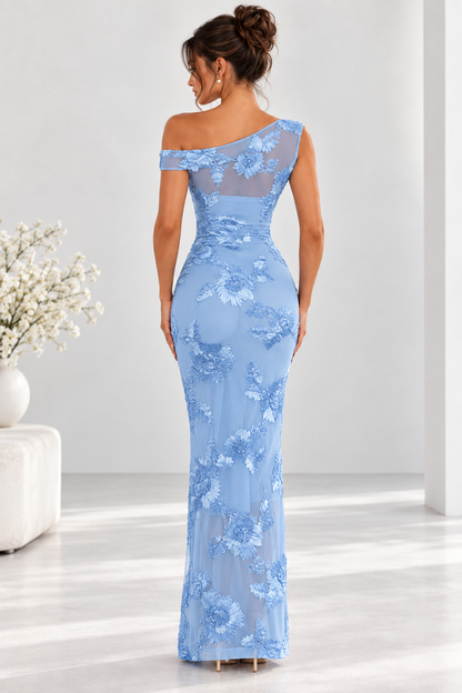 Marielle One-Shoulder Floral Appliqué Maxi Dress