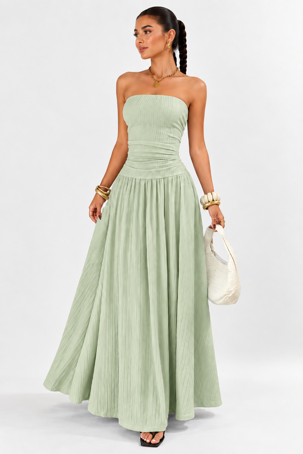 Aveline Strapless Pleated Maxi Dress