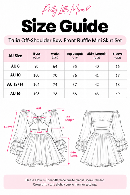Talia Off-Shoulder Bow Front Ruffle Mini Skirt Set