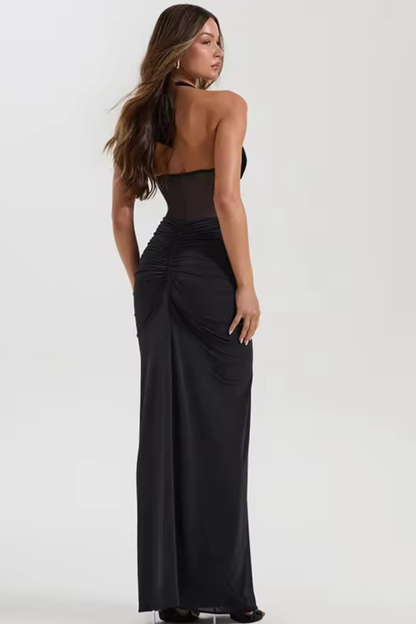 Celeste Halterneck Corset Maxi Dress Black
