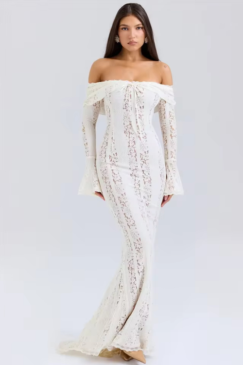 Ethereal Lace Off-Shoulder Gown